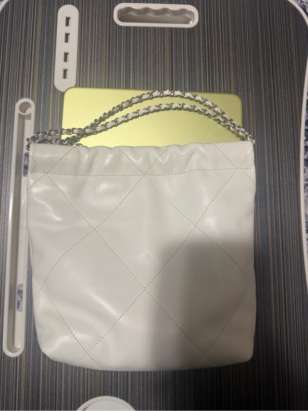 White Quilted Leather Shoulder Bag with Chain Strap